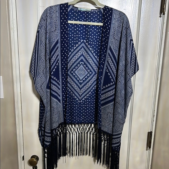 Maurices Blue Geometric Accent Cardigan - Picture 1 of 6